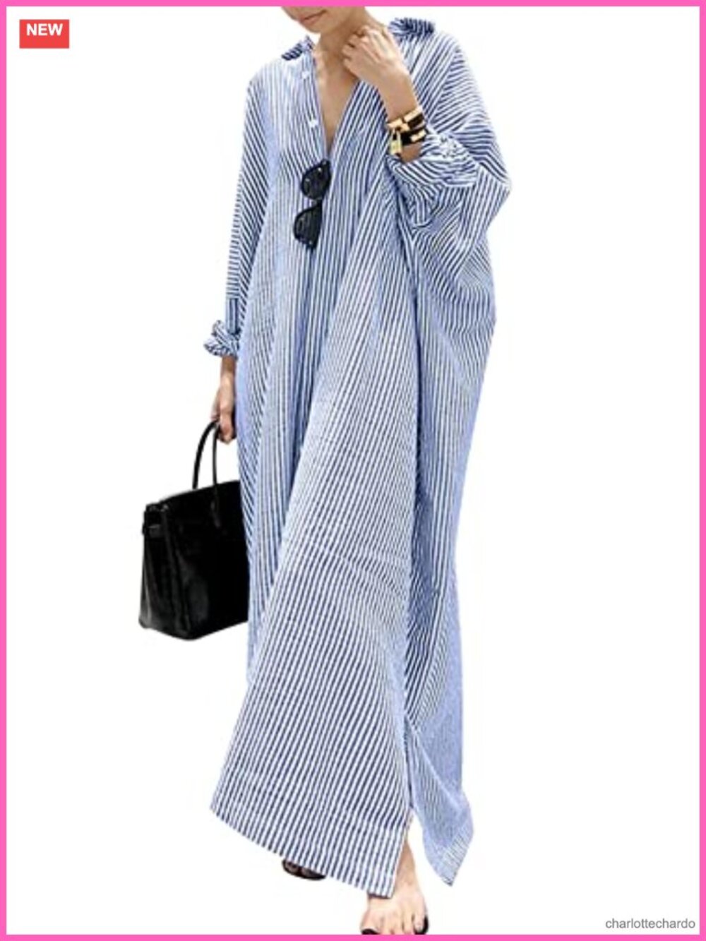 Women's Cotton Maxi Shirt Dress Long Sleeve Button Down A-Line Casual